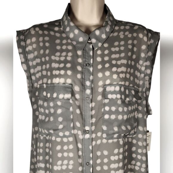 Free People Maxi Duster‎ Cardigan Sleeveless Sheer Dot Lace Blouse Gray White L - Picture 8 of 16